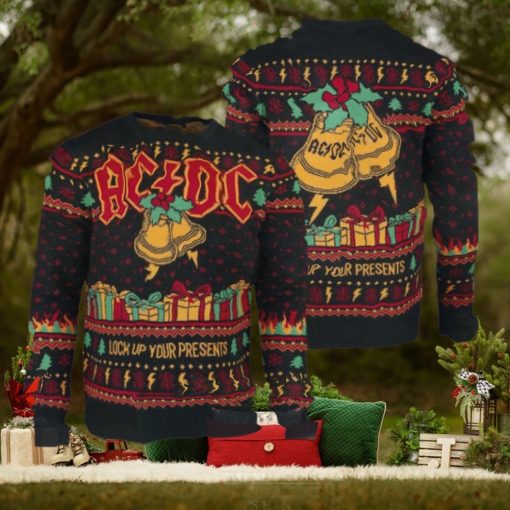 ACDC Lock Up Your Presents Jingle Bells Holiday 2024 Knitted Ugly Christmas Sweater