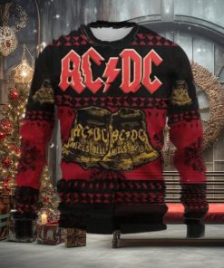 ACDC Signature Hells Bells Xmas 2024 Knitted Red And Black Christmas Ugly Sweater