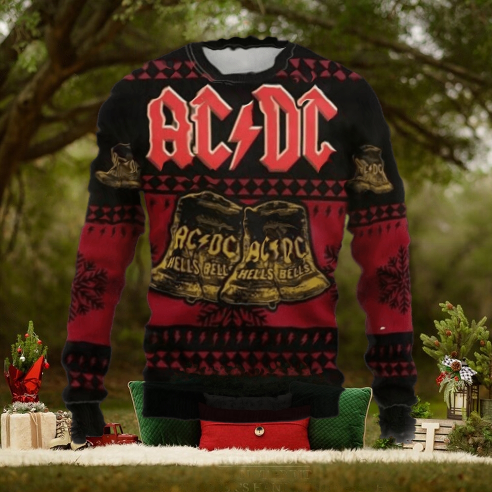 ACDC Signature Hells Bells Xmas 2024 Knitted Red And Black Christmas Ugly Sweater ACDC Signature Hells Bells Xmas 2024 Knitted Red And Black Christmas Ugly Sweater