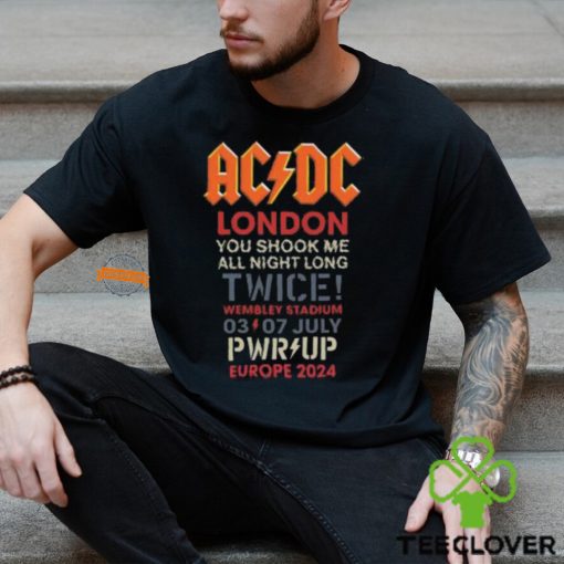 ACDC Union Jack London 2024 PWR UP Tour You Shook Me All Night Long Twice On July 3th And 7th 2024 At Wembley Stadium T Shirt