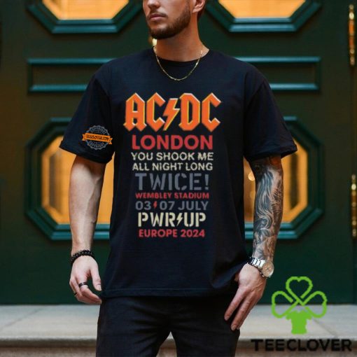 ACDC Union Jack London 2024 PWR UP Tour You Shook Me All Night Long Twice On July 3th And 7th 2024 At Wembley Stadium T Shirt