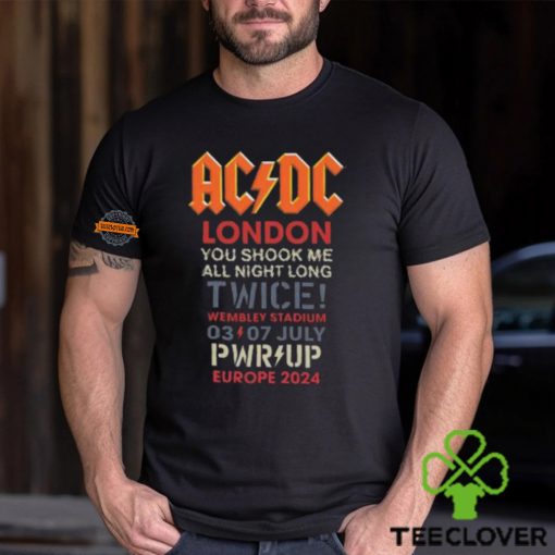 ACDC Union Jack London 2024 PWR UP Tour You Shook Me All Night Long Twice On July 3th And 7th 2024 At Wembley Stadium T Shirt