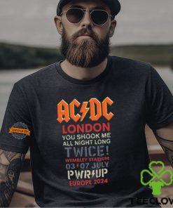 ACDC Union Jack London 2024 PWR UP Tour You Shook Me All Night Long Twice On July 3th And 7th 2024 At Wembley Stadium T Shirt