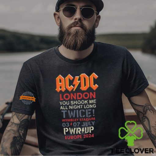 ACDC Union Jack London 2024 PWR UP Tour You Shook Me All Night Long Twice On July 3th And 7th 2024 At Wembley Stadium T Shirt