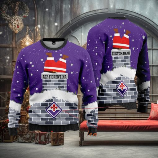 ACF Fiorentina Santa Claus Custom Name Ugly Christmas Sweater