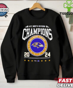 AFC North Division Champions 2024 Baltimore Ravens Logo Shirt, featuring a bold design with the Baltimore Ravens logo and a celebration of their 2024 AFC North division title. Perfect for fans proudly supporting the Ravens after their division championship win.