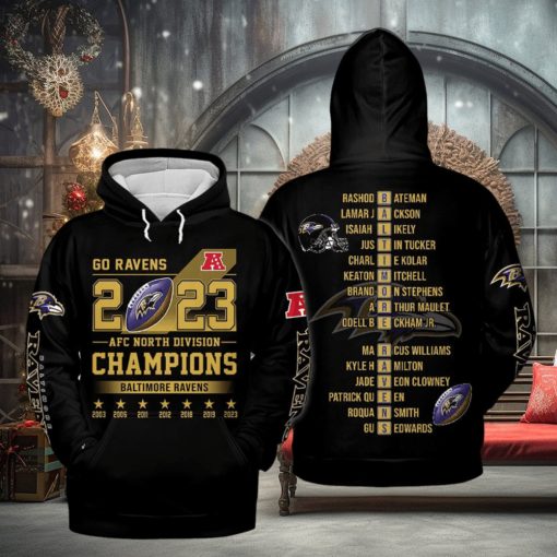 AFC North Division Champions Baltimore Ravens 2023 Black Design Hoodie T Shirt