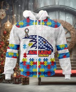 AFL Adelaide Crows Custom Name Number Autism Awareness Zip Up Hoodie