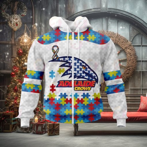 AFL Adelaide Crows Custom Name Number Autism Awareness Zip Up Hoodie