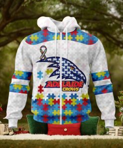 AFL Adelaide Crows Custom Name Number Autism Awareness Zip Up Hoodie