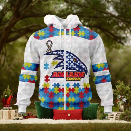 AFL Adelaide Crows Custom Name Number Autism Awareness Zip Up Hoodie