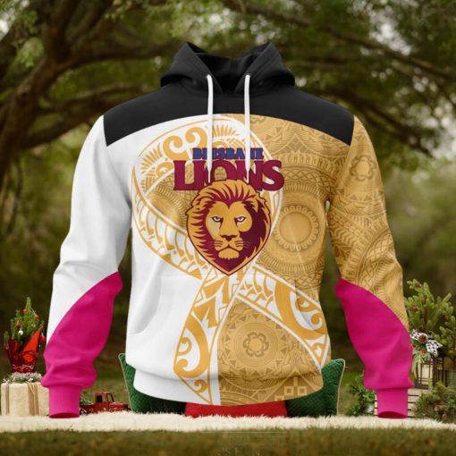 AFL Brisbane Lions Custom Name Number Fight Cancer Pullover Hoodie