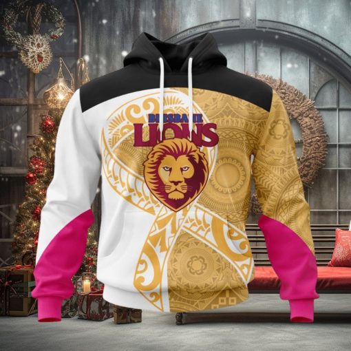 AFL Brisbane Lions Custom Name Number Fight Cancer Pullover Hoodie