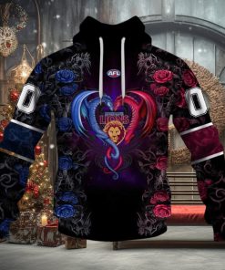 AFL Brisbane Lions Custom Name Number Rose Dragon Pullover Hoodie
