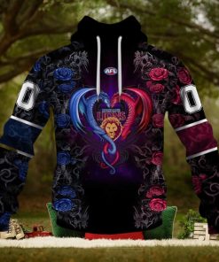 AFL Brisbane Lions Custom Name Number Rose Dragon Pullover Hoodie