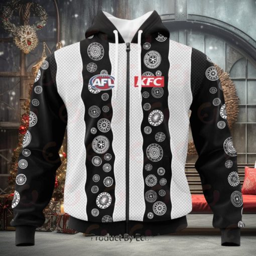 AFL Collingwood Magpies Custom Name Number 2023 Indigenous Guernsey Zip Up Hoodie