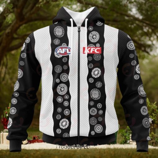 AFL Collingwood Magpies Custom Name Number 2023 Indigenous Guernsey Zip Up Hoodie