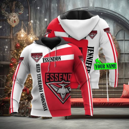 AFL Essendon Bombers Custom Name Red White Pullover Hoodie