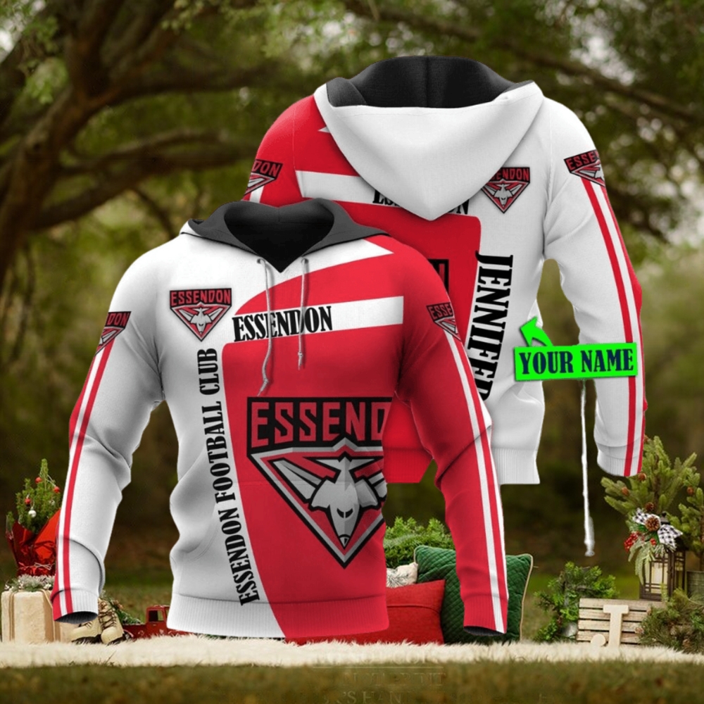 AFL Essendon Bombers Custom Name Red White Pullover Hoodie AFL Essendon Bombers Custom Name Red White Pullover Hoodie