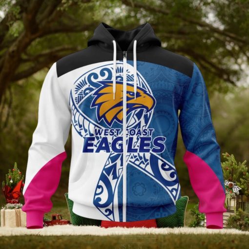 AFL West Coast Eagles Custom Name Number Fight Cancer Zip Up Hoodie