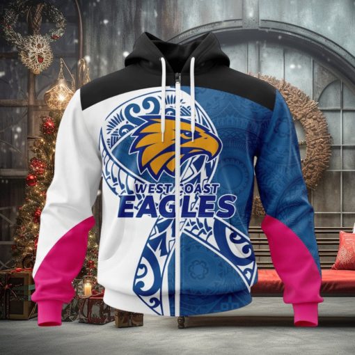 AFL West Coast Eagles Custom Name Number Fight Cancer Zip Up Hoodie