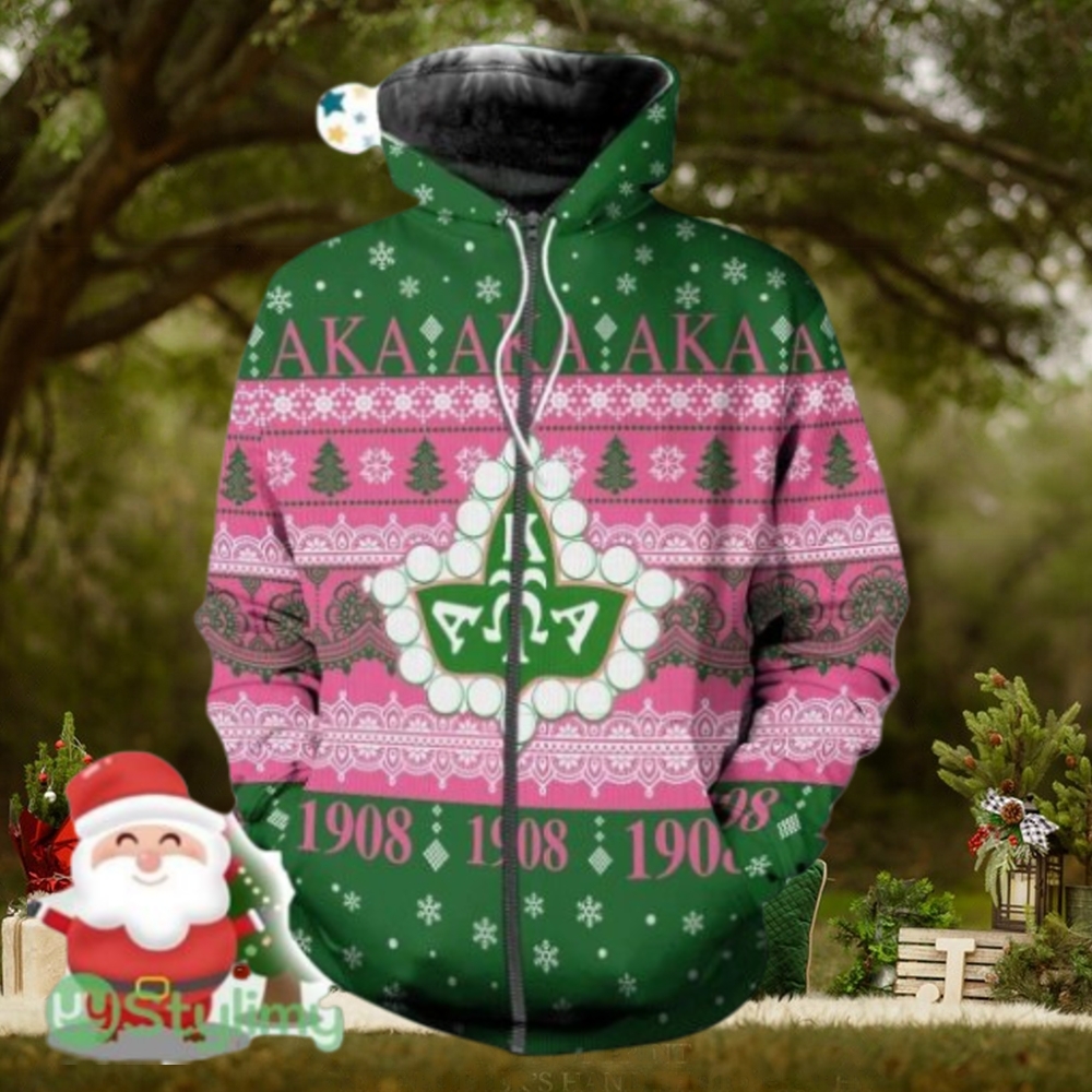AKA Sorority Ivy Leaf Christmas Zip Hoodie 3D All Over Print AKA Sorority Ivy Leaf Christmas Zip Hoodie 3D All Over Print