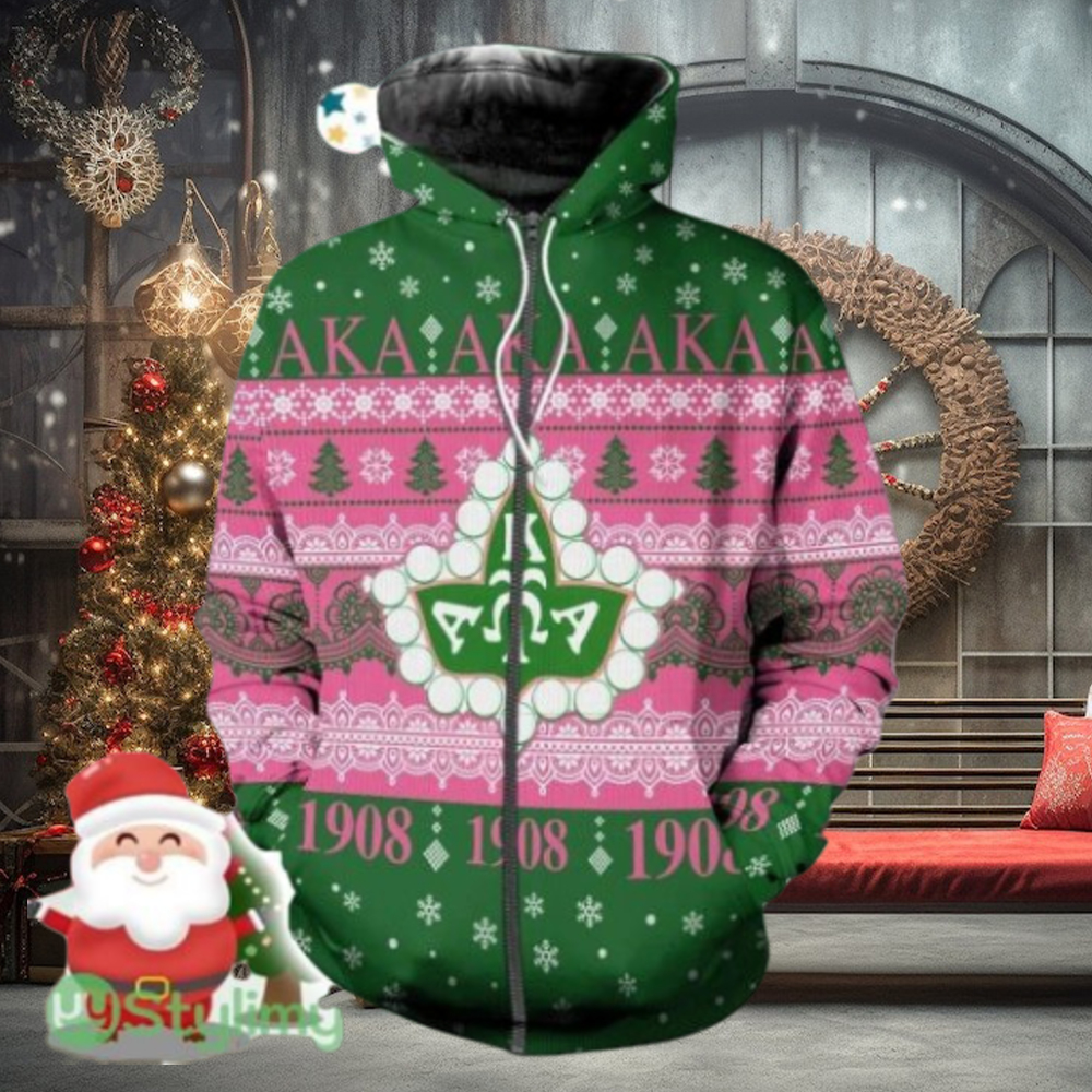 AKA Sorority Ivy Leaf Christmas Zip Hoodie 3D All Over Print AKA Sorority Ivy Leaf Christmas Zip Hoodie 3D All Over Print