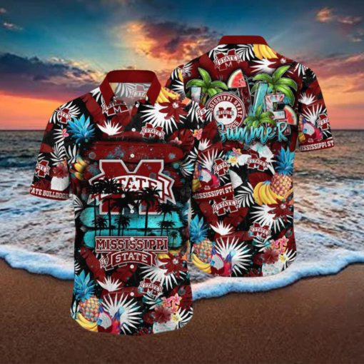 ALOHA SUMMER NCAA MISSISSIPPI STATE BULLDOGS HAWAIIAN SHIRT TROPICAL FRUIT PATTERN