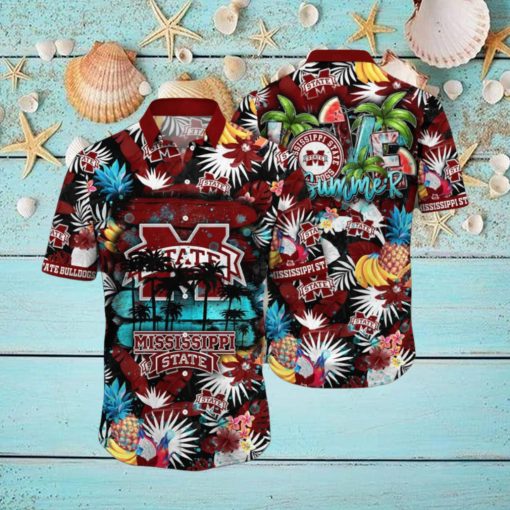 ALOHA SUMMER NCAA MISSISSIPPI STATE BULLDOGS HAWAIIAN SHIRT TROPICAL FRUIT PATTERN