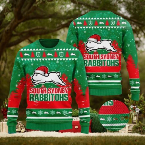 South Sydney Rabbitohs Logo Wearing Santa Hat 3D Ugly Christmas Sweater Christmas Gift Men And Women 2023 Sweater