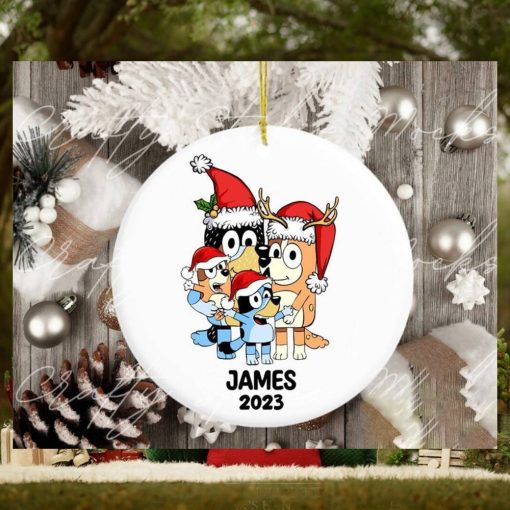 Custom Kid Name Bluey Family 2023 Christmas Ceramic Ornament