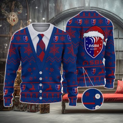 AS Beziers Herault Logo For Fans Santa Hat Ugly Christmas Sweater New Gift For Men And Women