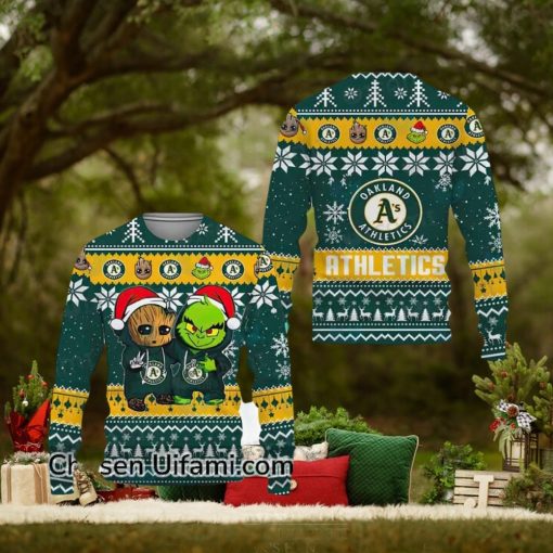 A’S Ugly Sweater Surprising Baby Groot Grinch Oakland Athletics Gift