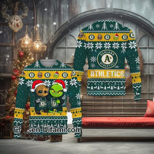 A’S Ugly Sweater Surprising Baby Groot Grinch Oakland Athletics Gift