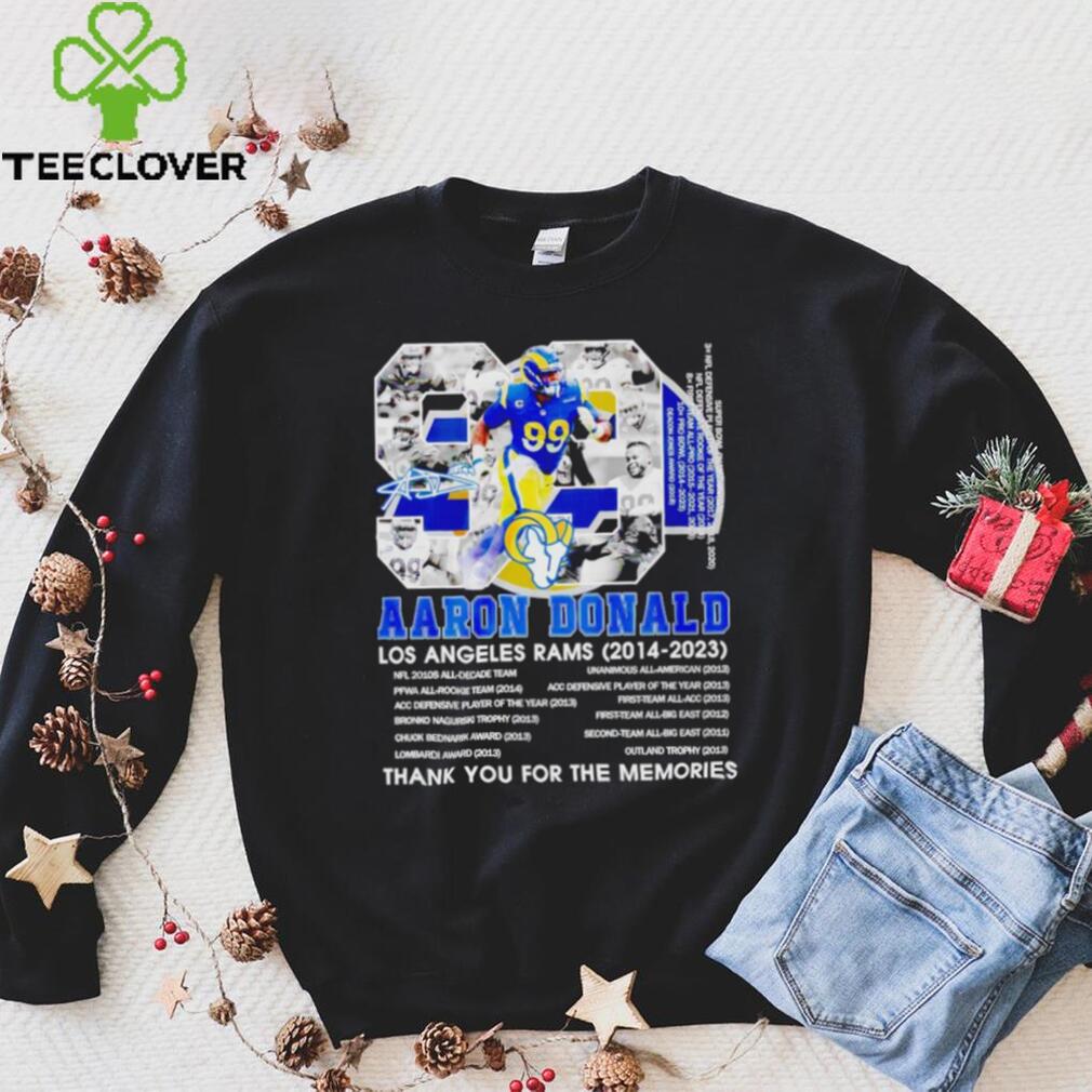 Aaron Donald 99 Los Angeles Rams 2014 2023 thank you for the memories signature shirt Aaron Donald 99 Los Angeles Rams 2014 2023 thank you for the memories signature shirt