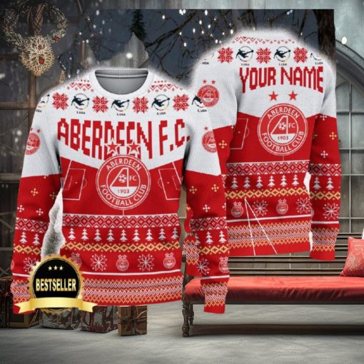 Aberdeen FC Ugly Christmas Sweater Logo Custom Name Gift Fans