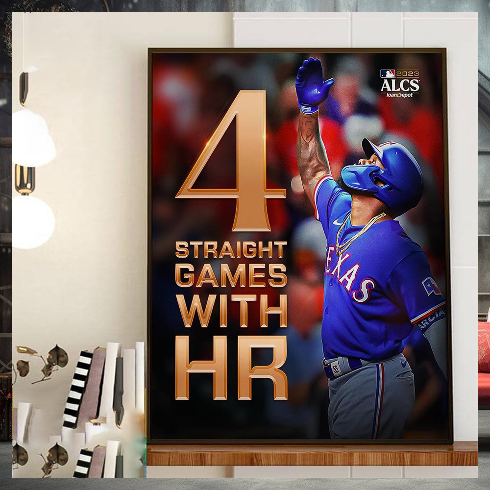 Adolis Garcia 4 Straight MLB Postseason Games With HR Home Decor Poster Canvas Adolis Garcia 4 Straight MLB Postseason Games With HR Home Decor Poster Canvas