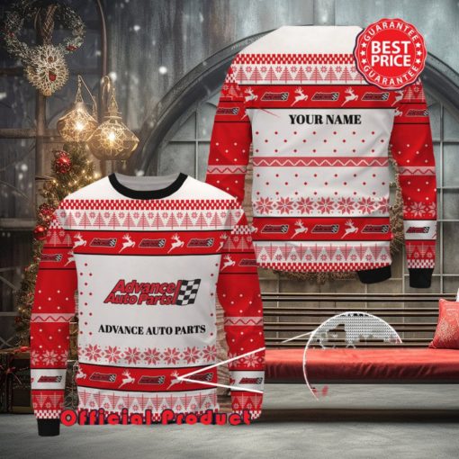 Advance Auto Parts Custom Name White Design Logo Reindeer Ugly Christmas Sweater