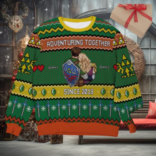 Adventuring Together, Couple Gift, Personalized Knitted Ugly Sweater