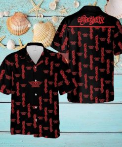 Aerosmith Music Band Logo Hawaiian Shirt Thunder And Guitar Black Red For Fans Gift Holidays