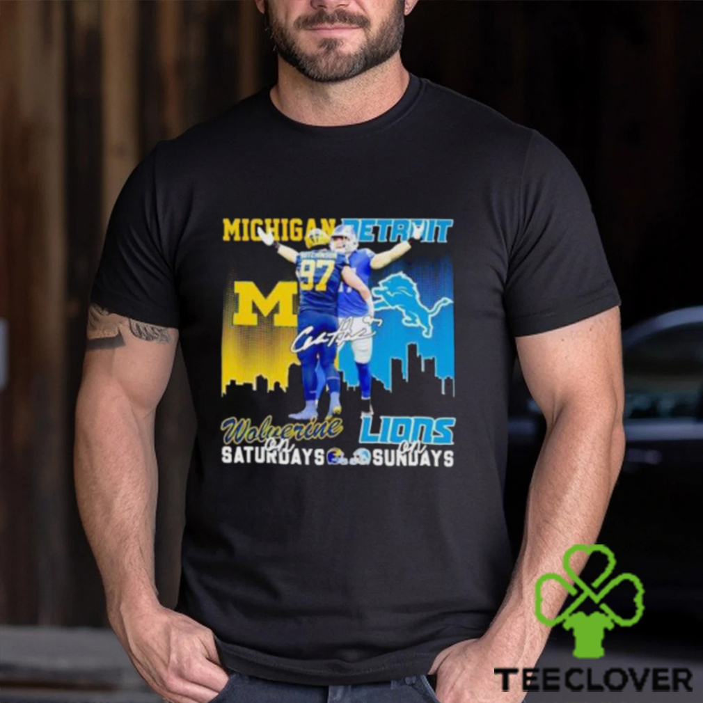 Aidan Hutchinson Michigan Wolverines On Saturdays Detroit Lions On Sundays T Shirt Aidan Hutchinson Michigan Wolverines On Saturdays Detroit Lions On Sundays T Shirt