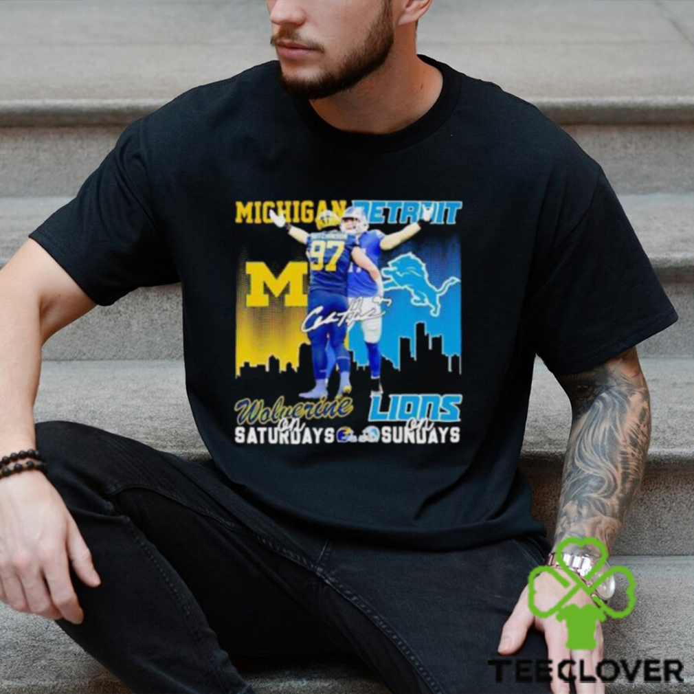 Aidan Hutchinson Michigan Wolverines On Saturdays Detroit Lions On Sundays T Shirt Aidan Hutchinson Michigan Wolverines On Saturdays Detroit Lions On Sundays T Shirt