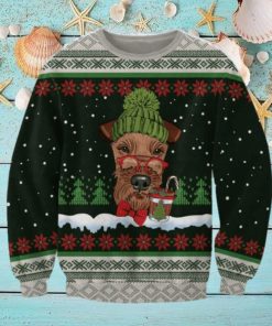 Airedale Terrier With Snow And Christmas Ugly Sweatshirt Christmas Ugly Sweater