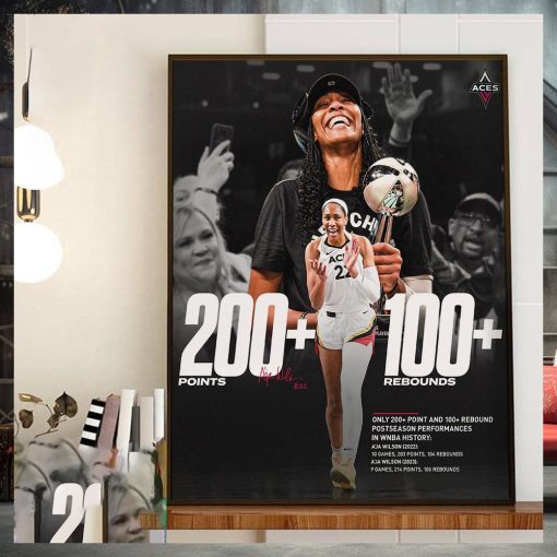 Aja Wilson Is The Only Player In WNBA History With 200+ Points And 100+ Rebounds In The Post Season Home Decor Poster Canvas