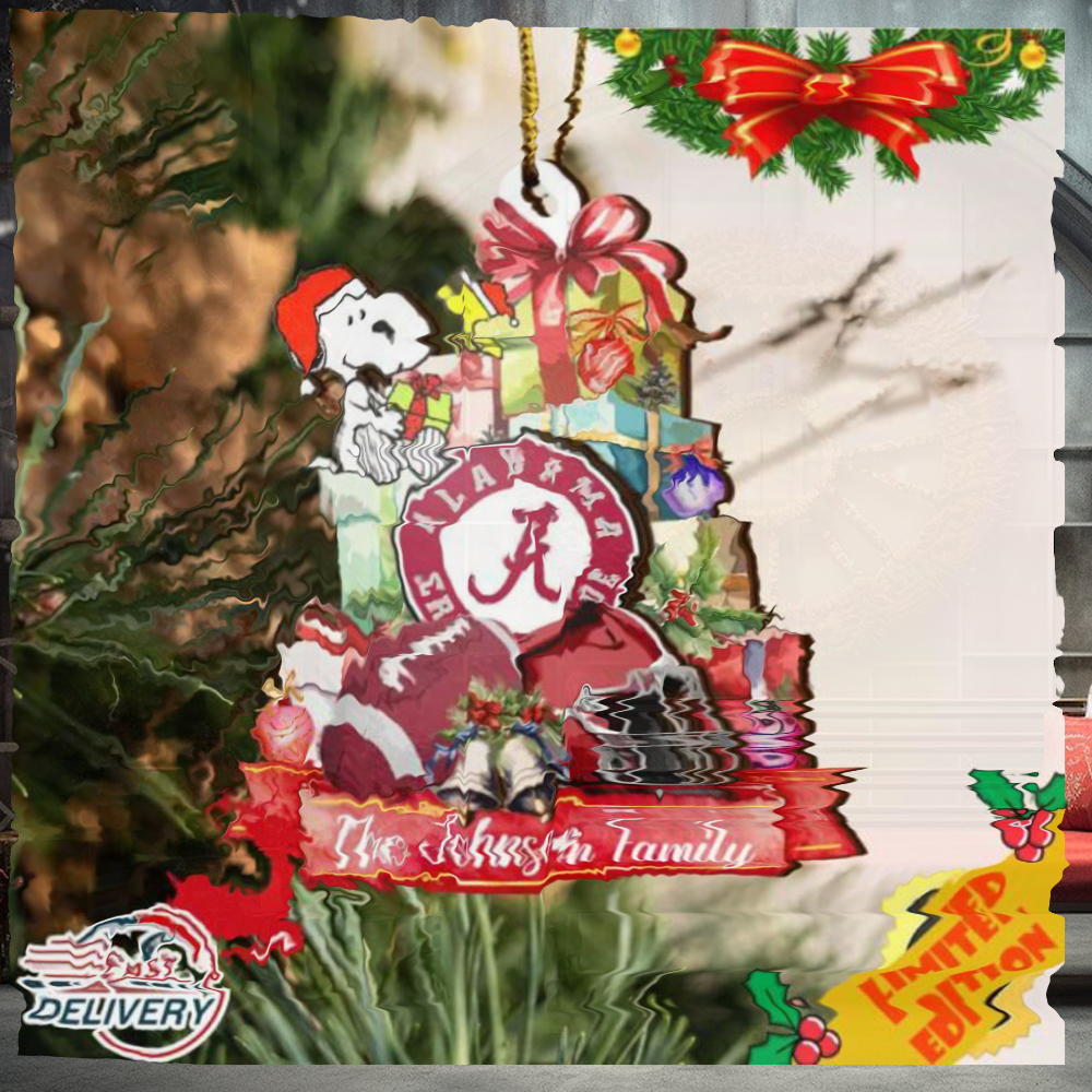 Alabama Crimson Tide And Snoopy Christmas NCAA Ornament Custom Your Family Name Alabama Crimson Tide And Snoopy Christmas NCAA Ornament Custom Your Family Name