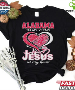 Alabama Crimson Tide Basketball In My Veins Jesus In My Heart Heart Diamond T shirts