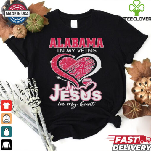Alabama Crimson Tide Basketball In My Veins Jesus In My Heart Heart Diamond T shirts