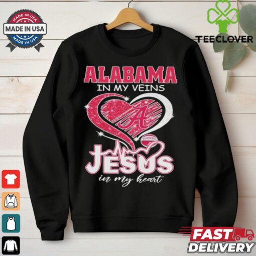 Alabama Crimson Tide Basketball In My Veins Jesus In My Heart Heart Diamond T shirts