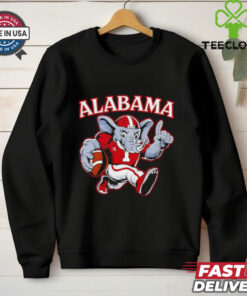 Alabama Crimson Tide Big Al Mascot Player Shirt, featuring the iconic Big Al mascot alongside Alabama Crimson Tide player graphics. Perfect for fans showing their support for both the team and the beloved mascot.
