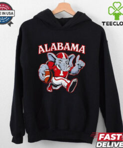 Alabama Crimson Tide Big Al Mascot Player Shirt, featuring the iconic Big Al mascot alongside Alabama Crimson Tide player graphics. Perfect for fans showing their support for both the team and the beloved mascot.